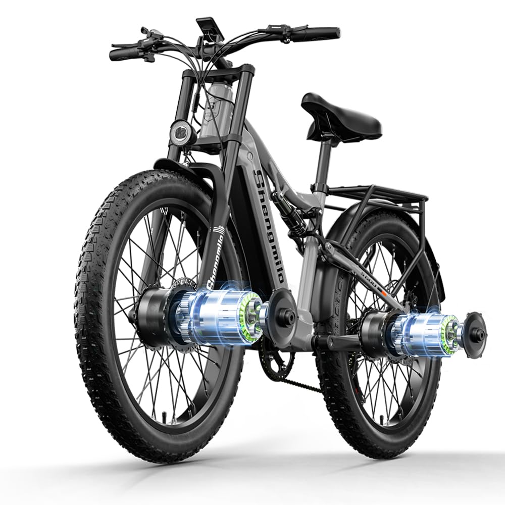 S600 Full Suspension Adult Electric Mountain Bike 17.5AH, Fat Tyre 26 Inch Dual Motor Ebike, Electrically Assisted Hybrid Bike