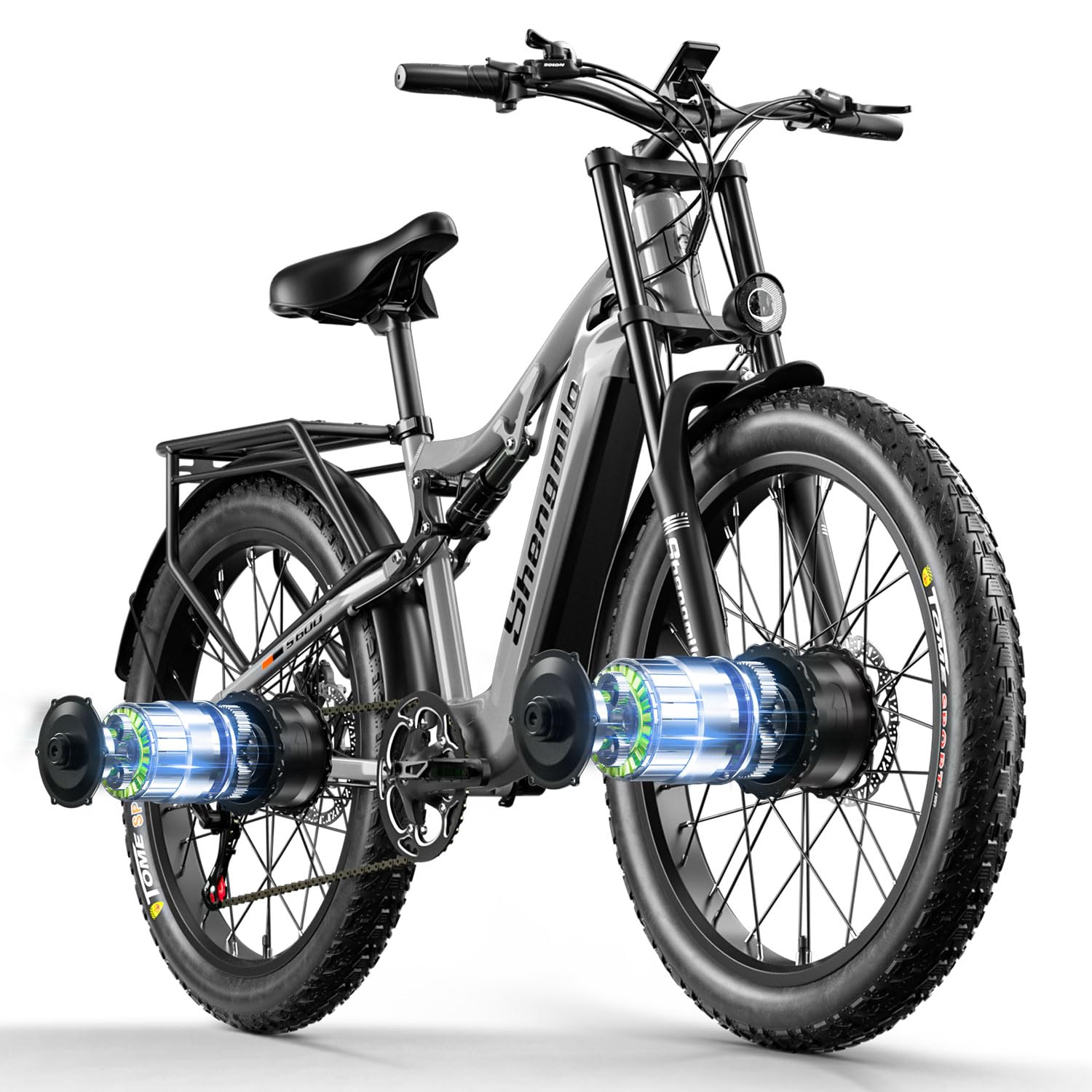 S600 Full Suspension Adult Electric Mountain Bike 17.5AH, Fat Tyre 26 Inch Dual Motor Ebike, Electrically Assisted Hybrid Bike
