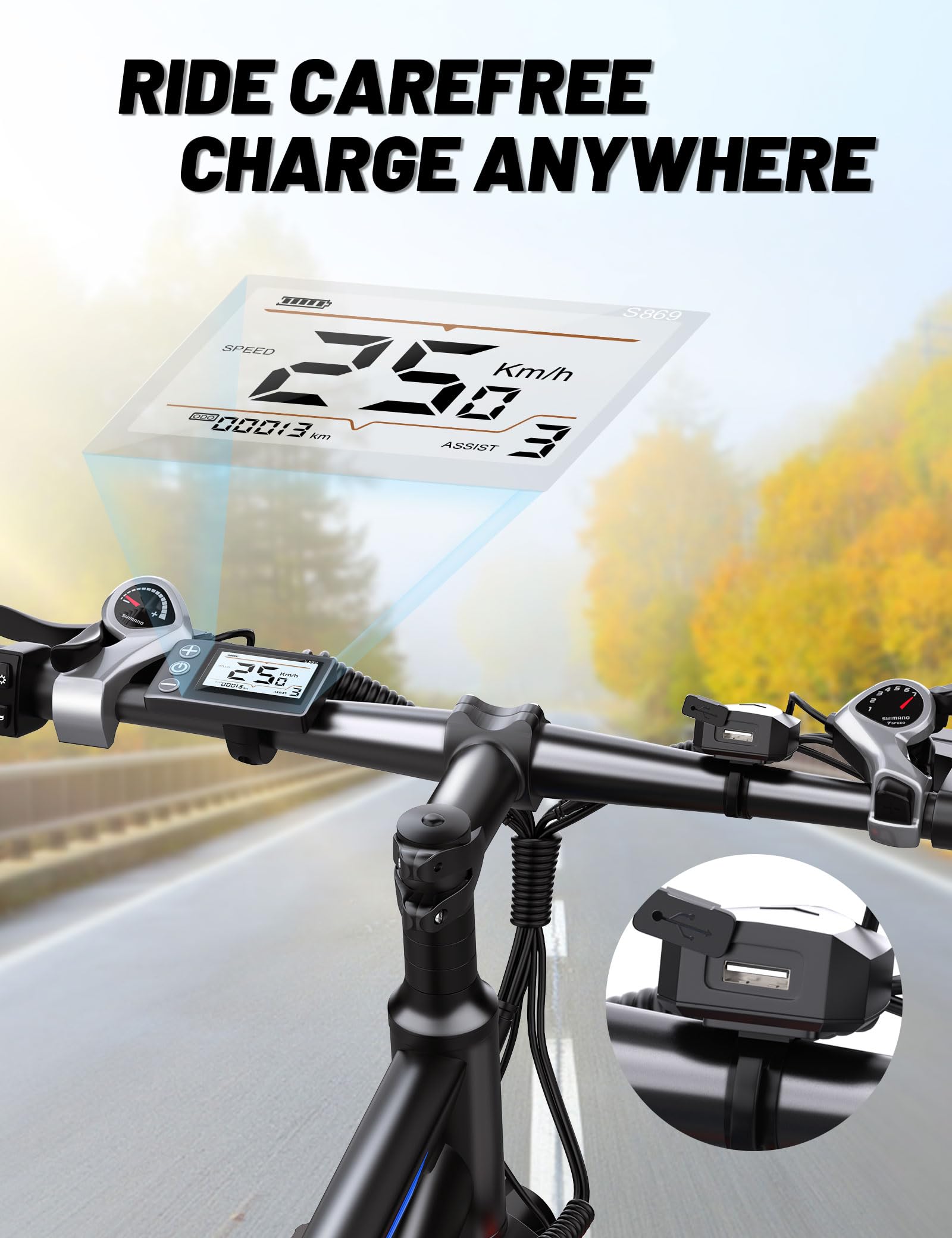 29″ Electric Mountain Bike for Adults, 48 V 15 Ah Removable Battery, 250 W Motor, LCD Display, 21-Speed Commuter E-Bike