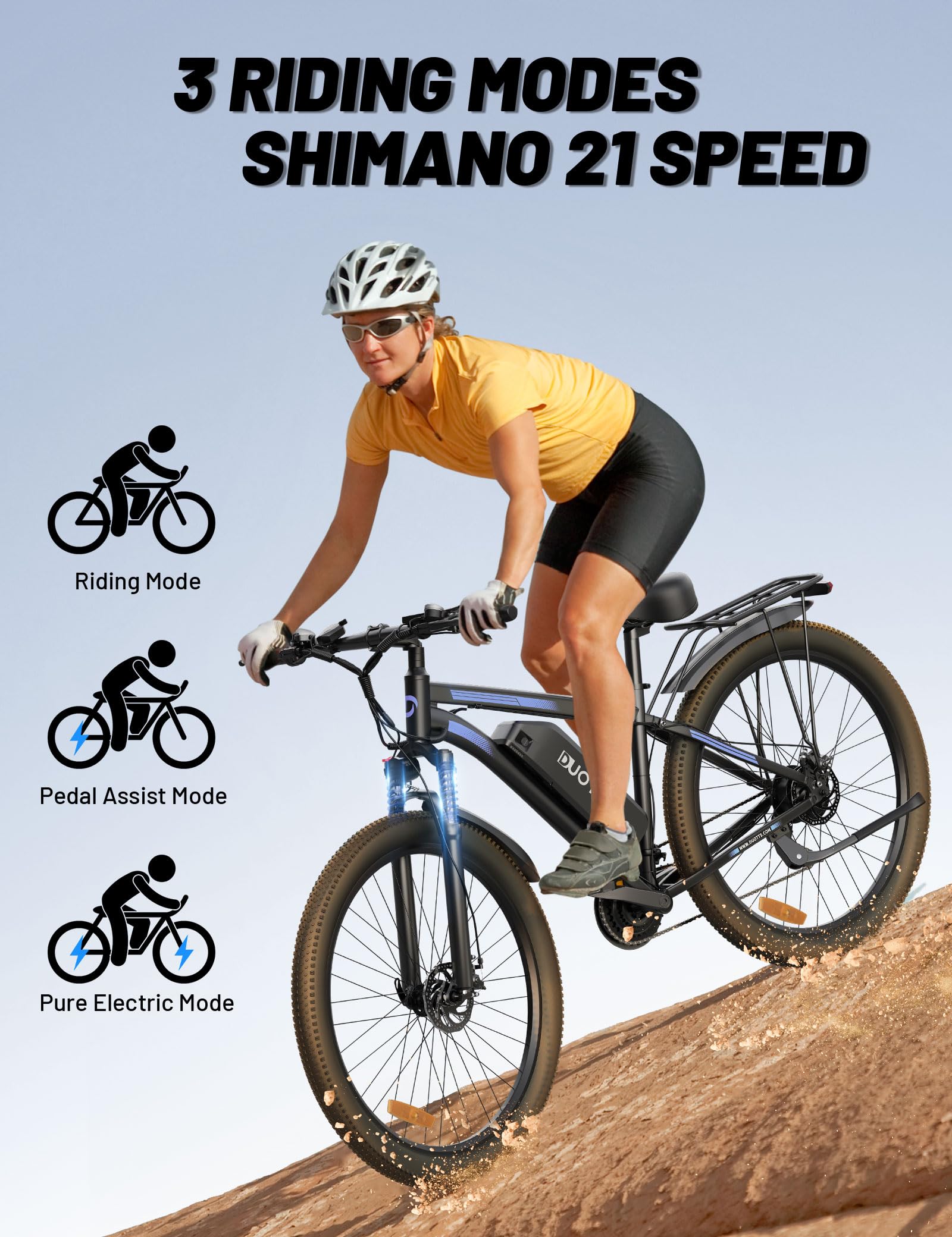 29″ Electric Mountain Bike for Adults, 48 V 15 Ah Removable Battery, 250 W Motor, LCD Display, 21-Speed Commuter E-Bike