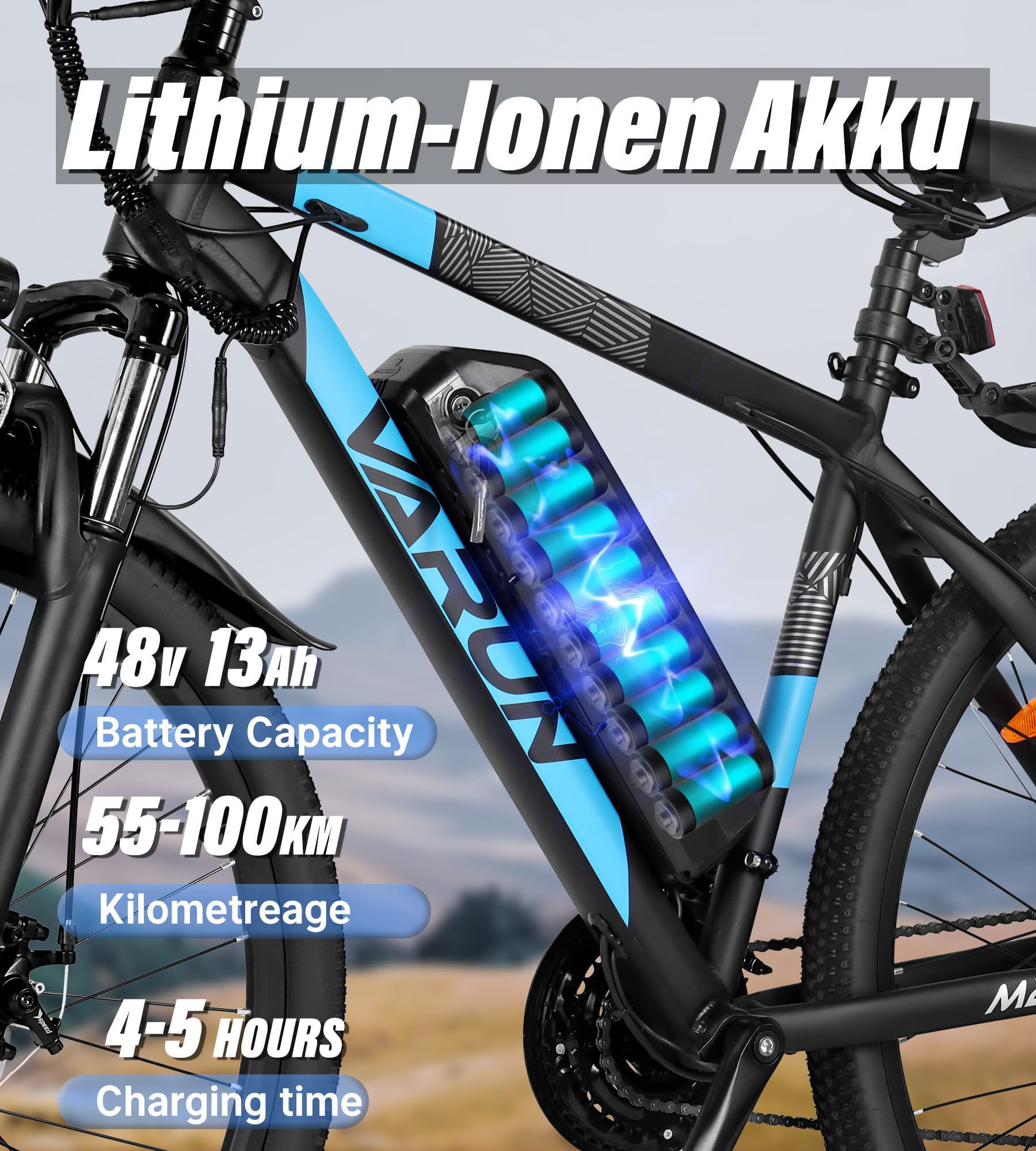 27.5″ Electric Mountain Bike for Adults, 48 V 13 Ah Battery, 250 W Motor, LCD Display, 21-Speed, Up to 100 KM Range