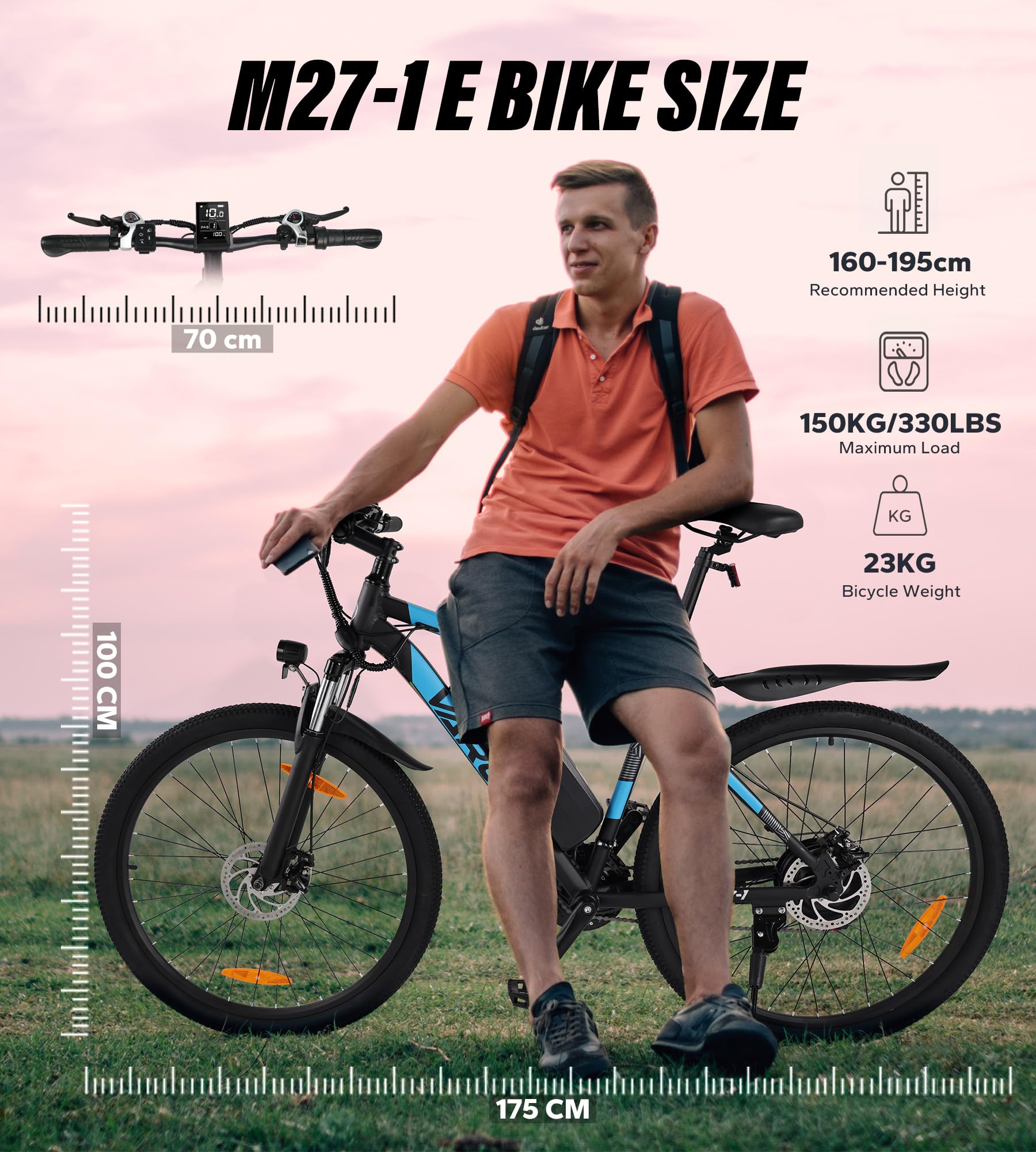 27.5″ Electric Mountain Bike for Adults, 48 V 13 Ah Battery, 250 W Motor, LCD Display, 21-Speed, Up to 100 KM Range